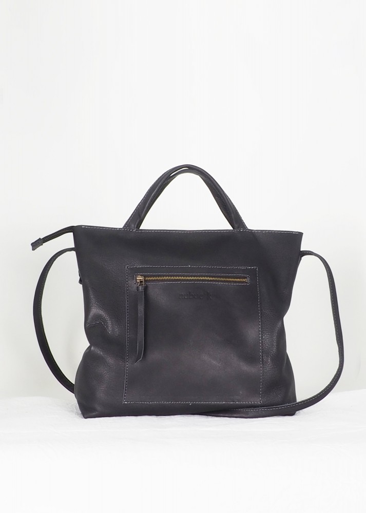 Bolso Tote Artesanal De Cuero Negro Elegante Mujer