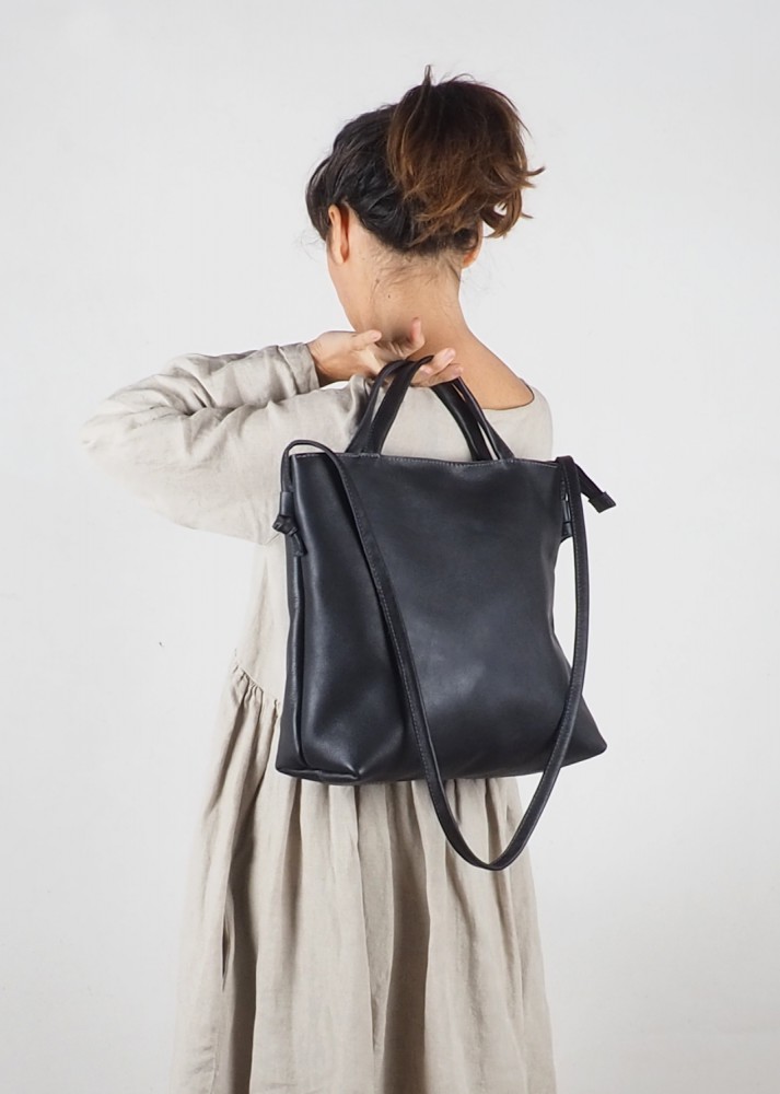 Handmade soft Black leather Tote bag for women