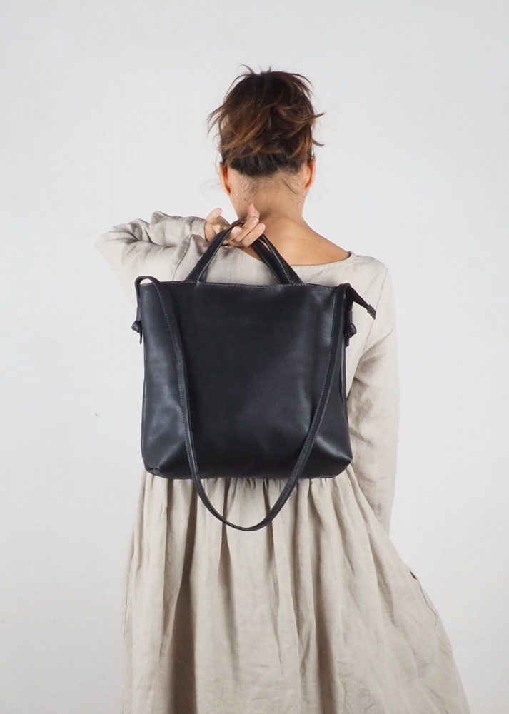 Handmade soft Black leather Tote bag for women